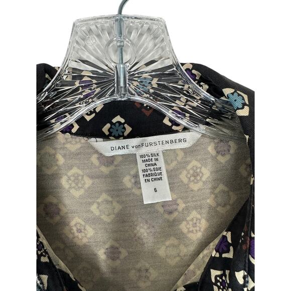 Diane Von Furstenburg Black Mod Silk Business Office Button Up Dress Size 6 - Picture 3 of 10